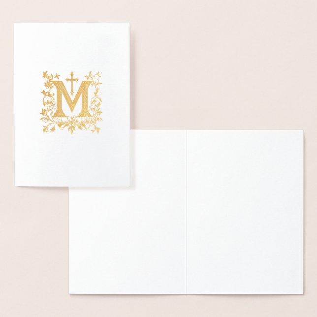 Cartão Metalizado Religioso Dourado católico marciano cruzado (Exibição)