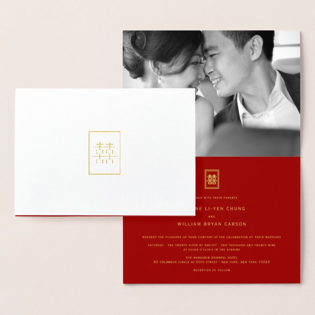 Cartão Metalizado Retângulo Clássico Felicidade Dupla Casamento Chin (Exibição)