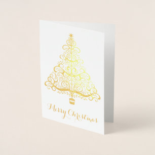Cartão Metalizado Rolagem Vitoriana Decorativa da Árvore natais vint