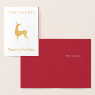 Cartão Metalizado Sasons Saudações Reindeer Vermelho Suas Palavras F