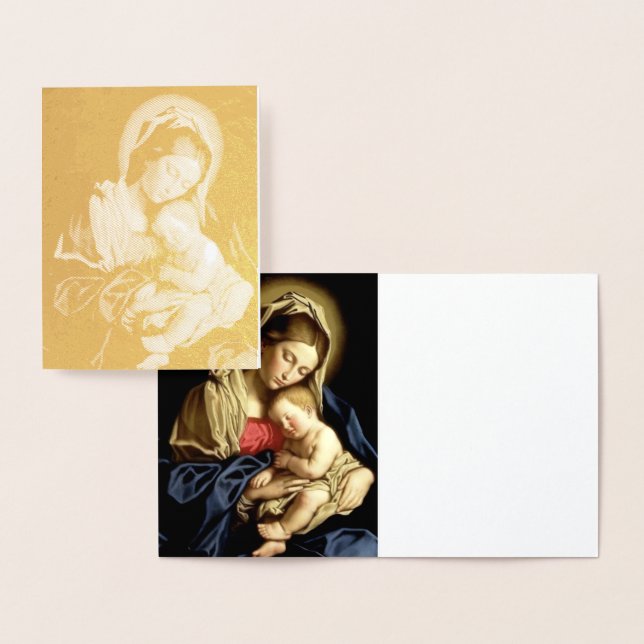 Cartão Metalizado Sassoferrato Madonna e Child Gold Foil Note Card (Exibição)