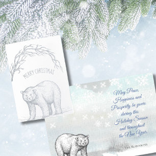Cartão Metalizado Saudações ao Urso de Natal e aos Flocos de Neve