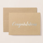 Cartão Metalizado Script de Brushaft do Pincel Elegante de parabéns<br><div class="desc">Celebre qualquer ocasião com esta bela carta! A palavra "Parabéns" está em folha real, em uma fonte de script de pincel (pincelada) de estilo manuscrito. A dentro da placa está vazio, pronta para sua mensagem pessoal. Perfeito para um casamento, noivado, novo bebê, graduação, novo emprego, promoção, aposentadoria ou qualquer outro...</div>