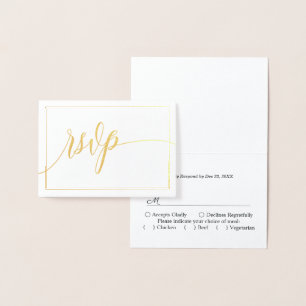 Cartão Metalizado Script de Caligrafia Branco e Dourado RSVP