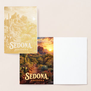 Cartão Metalizado Sedona Arizona Pôr do Sol Rocha Vermelha Deserto V