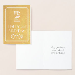 Cartão Metalizado segundo aniversário - Art Deco Inspira "2" + Nome
