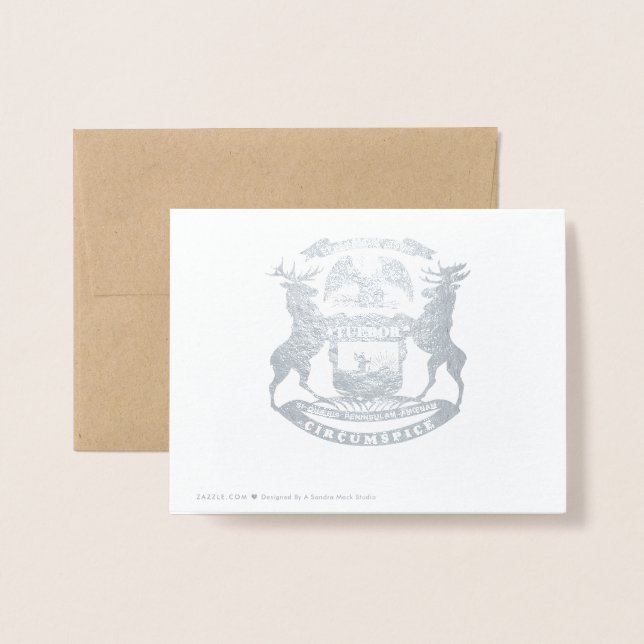 Cartão Metalizado Selo e Mapa do Estado de Michigan Não Saltado (Traseira com Envelope)