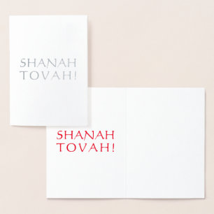 Cartão Metalizado Shanah Tovah, letras vermelhas do interior - prata