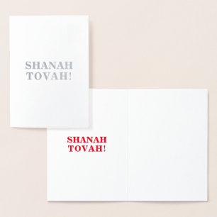 Cartão Metalizado Shanah Tovah, letras vermelhas do interior - prata
