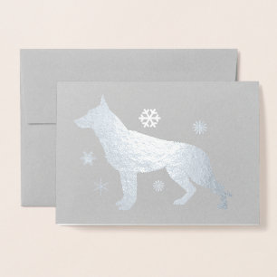 Cartão Metalizado Shepard Dog GSD Snowflakes