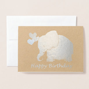 Cartão Metalizado Silver Baby Elepher Com Balões Feliz Aniversário