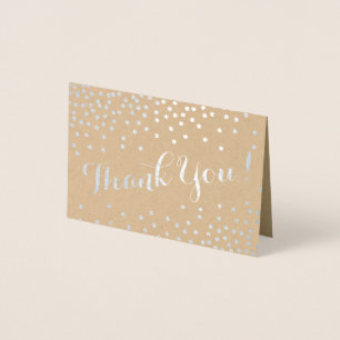 Cartão Metalizado Silver Confetti Dots Modern Obrigado Kraft
