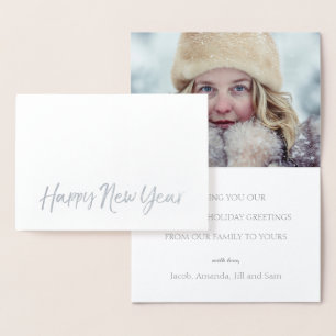 Cartão Metalizado SILVER de Fotos de Feriado de Script Elegante do F