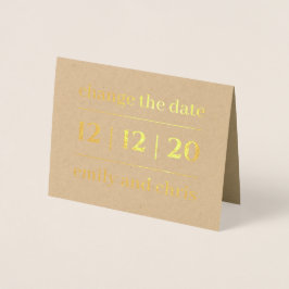 Cartão Metalizado Simples Alteração Moderna da Data Casamento Dourad