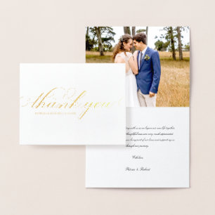 Cartão Metalizado Simples Casamento De Script Elegante Obrigado Foto