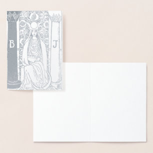 Cartão Metalizado Tarot Vintage Alta Sacerdotisa Folha de Prata Míst