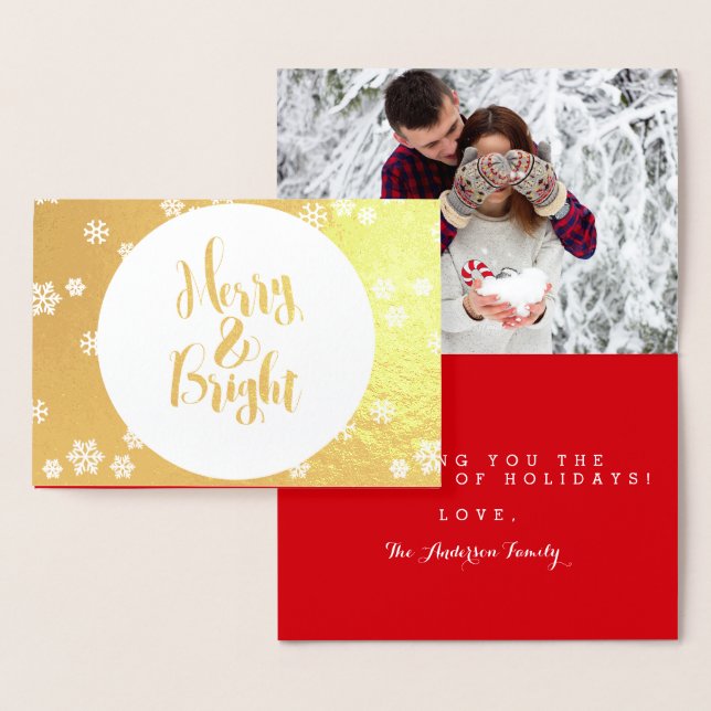 Cartão Metalizado Tema de Foto do Flocos de Neve Clássicos e felizes (Exibição)