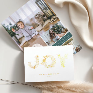 Cartão Metalizado Tipo Joyful   Foto de Natal Dourada