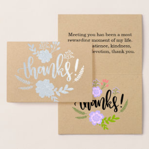 Cartão Metalizado Tipografia floral Silver Foil obrigado Sincero