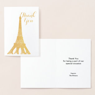 Cartão Metalizado Torre Eiffel dourada agradecimento de festa em Par