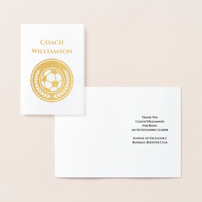 Cartão Metalizado Treinador de futebol Obrigado (Exibição)