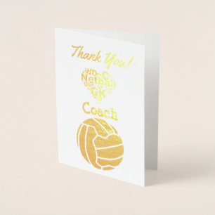 Cartão Metalizado Treinador Netball Obrigado Dourado