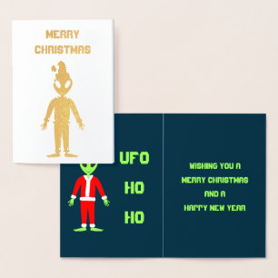 Cartão Metalizado UFO Ho Pai alienígena Natal Personalizado