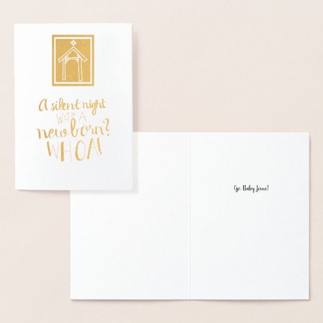 Cartão Metalizado "Uma Noite Silenciosa Com Um Recém-Nascido?" Cartã (Exibição)