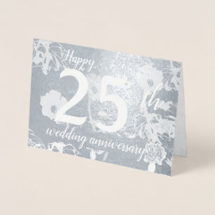Cartão Metalizado Vazio de 25 de Casamento de Silver Foil Floral