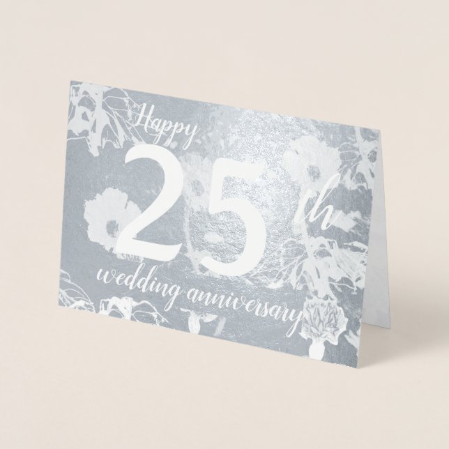 Cartão Metalizado Vazio de 25 de Casamento de Silver Foil Floral (Frente)