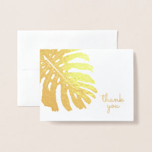 Cartão Metalizado Verde Tropical Hawaii Monstera Folha Obrigado