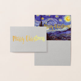 Cartão Metalizado Vincent Van Gogh Starry Night Feliz Natal Dourado