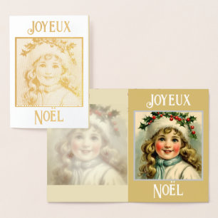 Cartão Metalizado Vintage, garotinha com conhaque