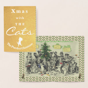 Cartão Metalizado Vintage Wain Cats Festa de Natal