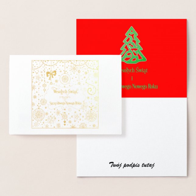 Cartão Metalizado Wesołych Świąt i Szczęśliwego Nowego Roku (Exibição)