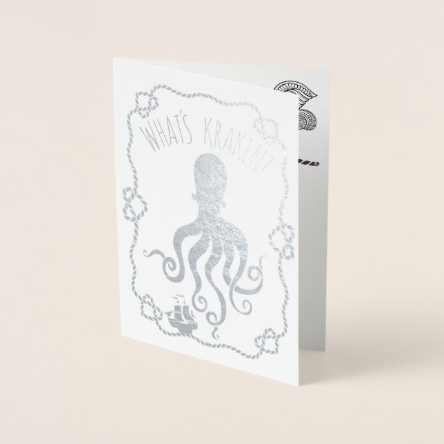 Cartão Metalizado Whats Kraken Funny Náutica Pun | Você Ausente (Frente)