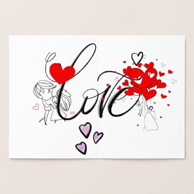 Cartão Metalizado Whimsical Love Script | Bride & Groom Heart Shower (Interior)