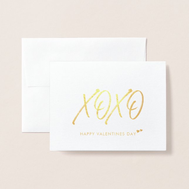 Cartão Metalizado XOXO | Placa de Dia de os namorados Dourada (Frente com envelope)