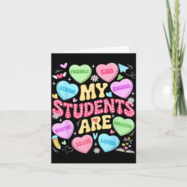 Cartão Meus Alunos São Valentim Forte Professora Mulheres (Frente)