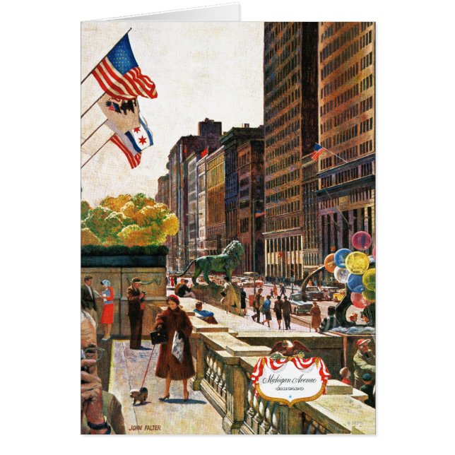 Cartão Michigan Avenue, Chicago, por John Falter (Frente)