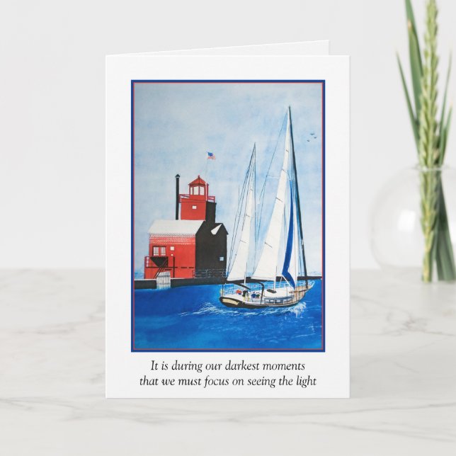 Cartão Michigan Red Lighthouse e Sailboat Sympathy (Frente)
