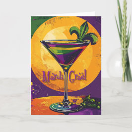 Cartão Mid Century Mardi Gras Sunset Fleur De Lis Martini