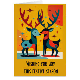 Cartão Mid-Century Modern Kitschy Christmas Reindeer