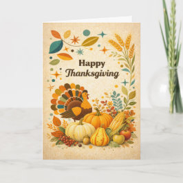 Cartão Mid Century Modern Thanksgiving Turkey Harvest