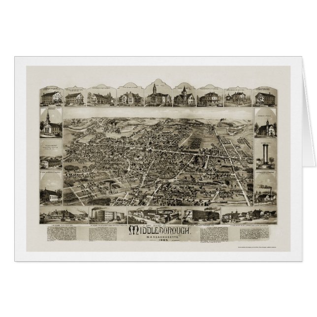 Cartão Middleborough, mapa panorâmico das MÃES - 1889 (Frente Horizontal)
