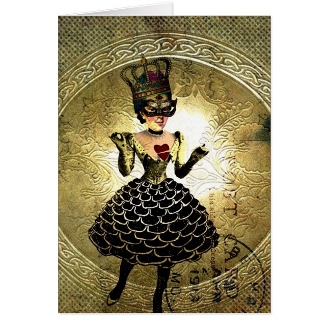 Cartão Mídia mista: Arte Digital Doll, Rainha dos Coraçõe (Frente)