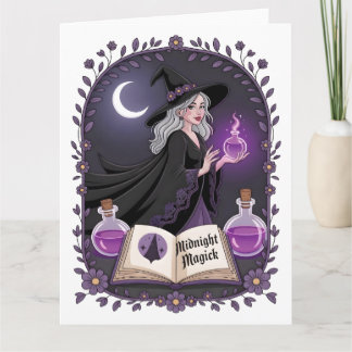 Cartão Midnight Magick Illustration of a Young Witch