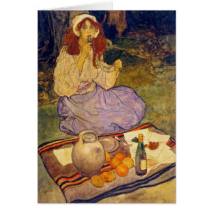 Cartão Miguela, ainda ajoelhada, coloque-a no lábio