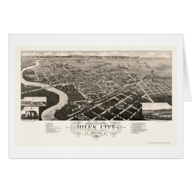 Cartão Milhas da cidade, mapa panorâmico da TA - 1883 (Frente Horizontal)