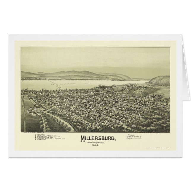 Cartão Millersburg, mapa panorâmico do PA - 1894 (Frente Horizontal)